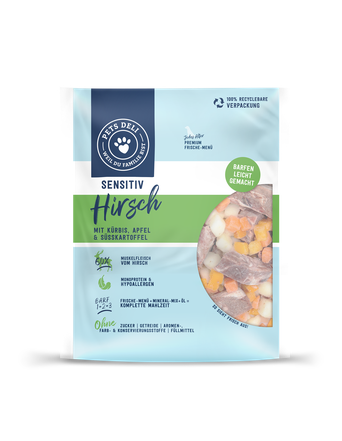 Pets Deli Sensitive Barf - Hirsch - Kürbis, Apfel und Süßkartoffel - Hypoallergen - Adult - Getreidefrei, Zuckerfrei